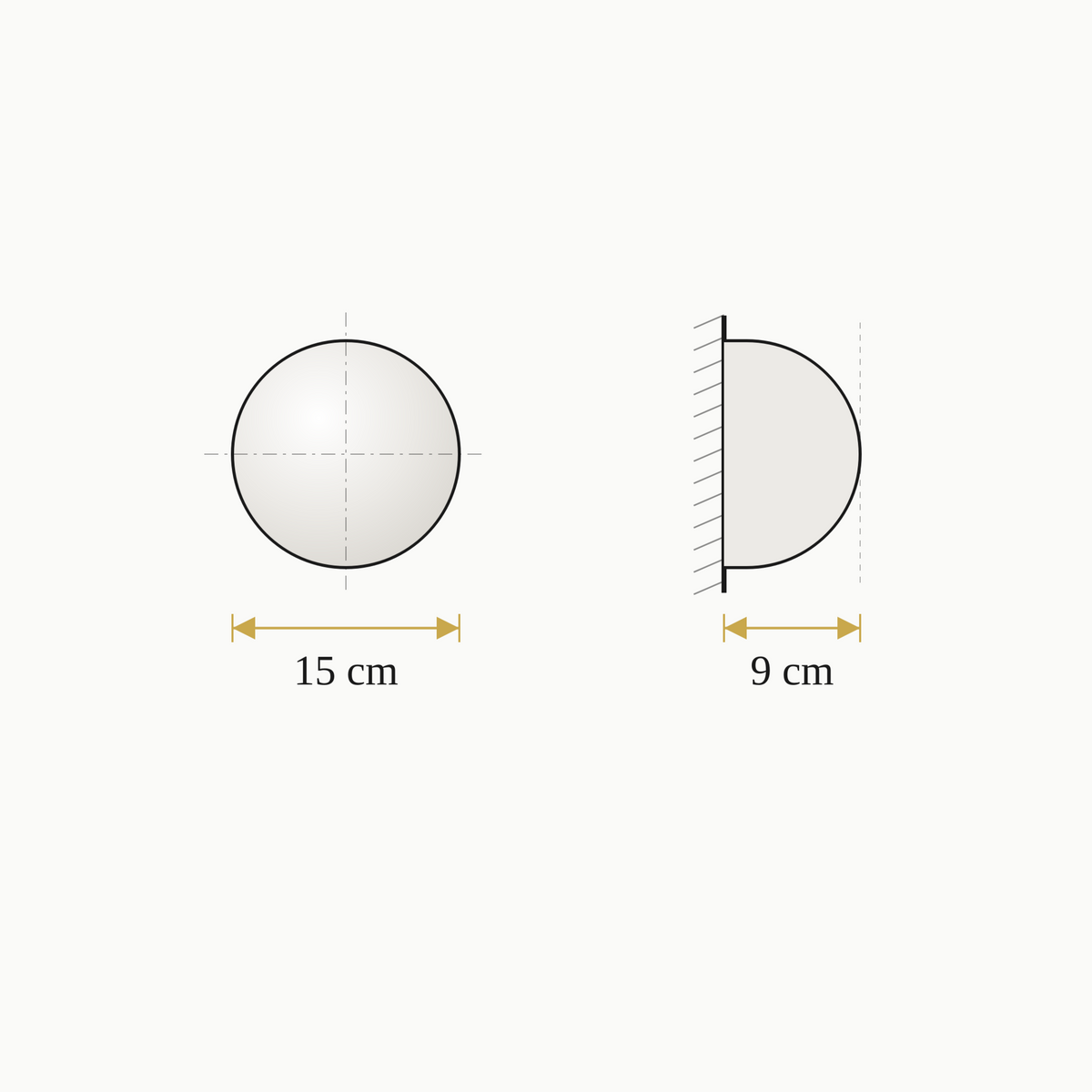 A sketch drawing of the convex mirror 15 cm, containing the diameter and height size in centimeters