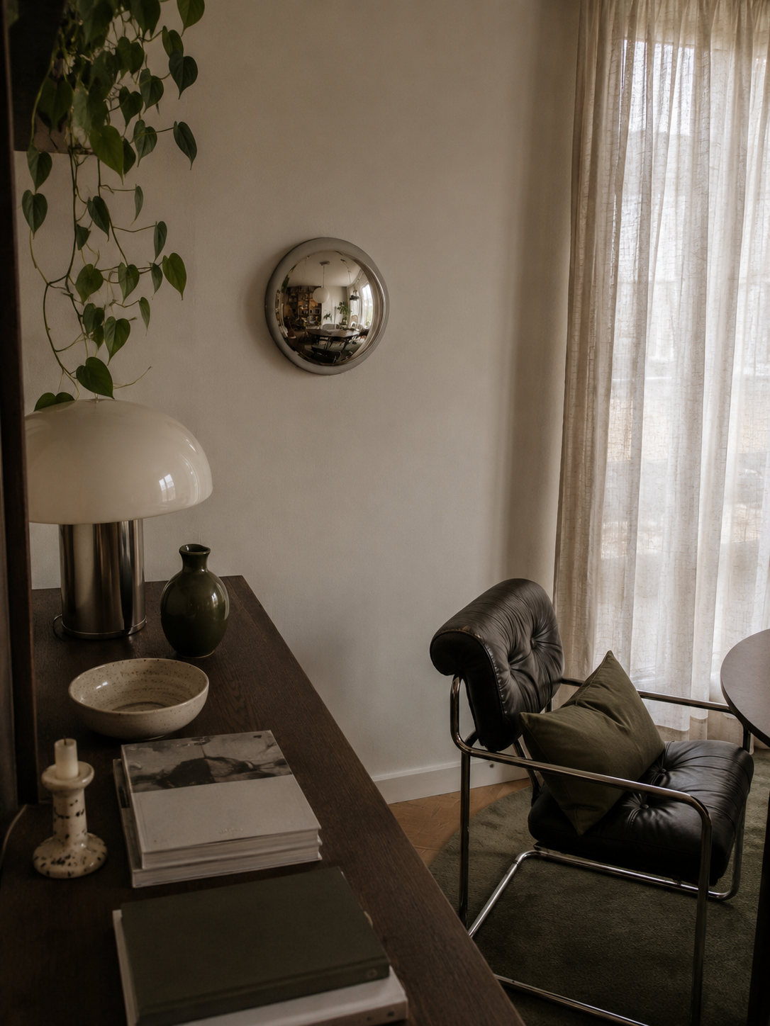 Lumevre small convex mirror 15cm polished stainless steel mounted on wall, minimal interior styling