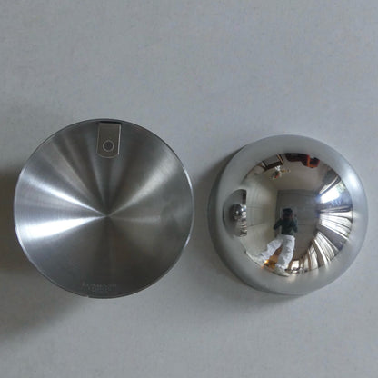 Close-up of the polished outside and brushed matte inside of the Lumevre convex mirror 15 cm